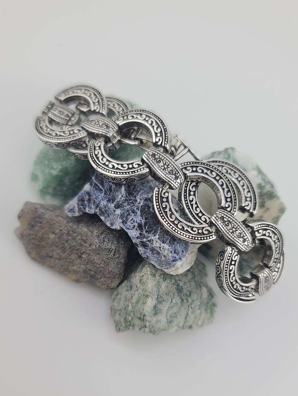 $52 Brighton "Central Park" Linked Rings Bracelet w Etched Dot & Swirl Designs